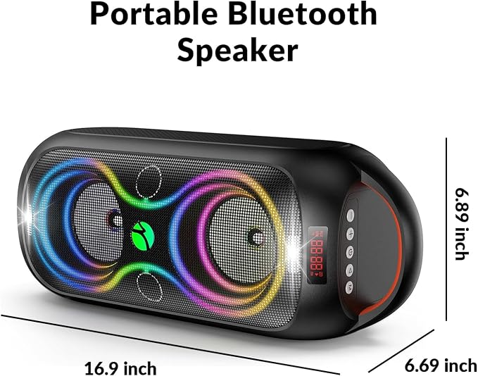 Speakers Bluetooth Wireless- 120dB Loud Sound, Dynamic 8 LED Lights, 5 RGB Modes, Bluetooth 5.3, TWS/USB/TF/AUX/FM/Mic Input, Built-in Handle, Portable Party Speaker for Home, Outdoor, Camping (RGB)