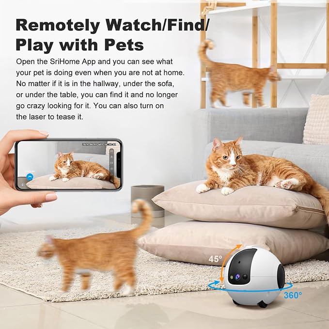 Movable Pet Camera 1080P HD Pet Camera Two Way Audio 10000mAh Battery Pet Monitoring Camera Remote APP Control Camera with Night Vision Interactive Cat Camera Companion Robot