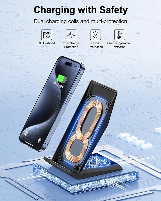 NANAMI Wireless Charger -Wireless Charging Stand with USB C Charger 30W Wall Charger PD3.0 Fast Charging for iPhone 15/14/13/12/SE 2020/11 Pro/8, Samsung Galaxy S24/S23/S21/S20/S10