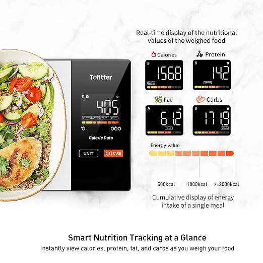 Kitchen Scales Food Scales Calorie Counting Nutrition Food Scale with Free App & Bluetooth Tracks 20 Nutrients. 1g/0.1oz Precision Tare Function – For Weight Loss, Fitness, Baking & Meal Prep