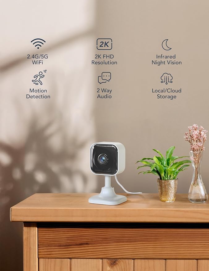 GNCC 2K Indoor Security Camera for Home, Pet Camera 2.4g/5g WiFi, Mini Dog Cam with Phone App, Motion Detection, Works w/Alexa, Cloud & SD Card Storage, Fixed View, Plug-in