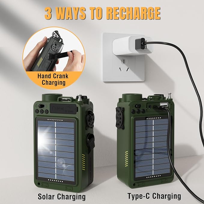 Raddy RE40 Portable Shortwave Radio FM/AM/SW/WB Receiver with 4000mAh Battery + SP30 30W Portable Solar Panel with Fast Charging