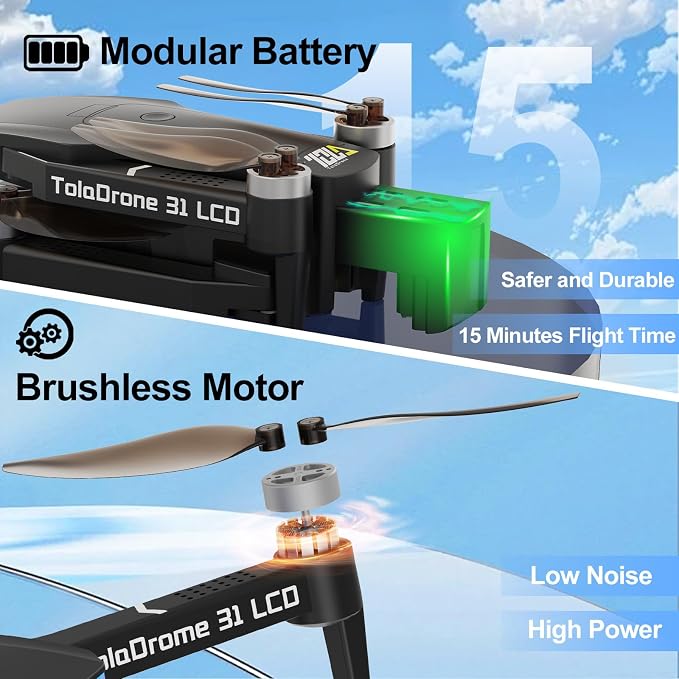 Toladrone TD31LCD Drone with Camera for Adults, Drones with LCD Screen Remote Control, Real-time Transmission, Brushless Motor, Fine Tuning Function, Headless Mode, Foldable Drone for Beginners