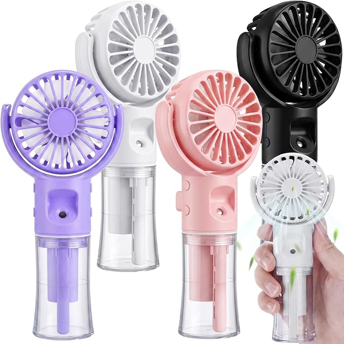 4 Pack Misting Fans Portable Handheld Rechargeable Handheld Spray Fans with 25ml Water Tank 4-speed Personal Cooling Fan, Usb-c Mini Hand Fan for Travel Outdoor Sports Camping Office Home