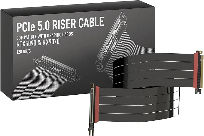LINKUP PCIE 5.0 Riser Cable | for Vertical GPU Mount | Right Angle | Graphics Card GPU Ready | Usable with PCIe 4.0 & RX 9070/ RTX5090 | 90cm (Total Length: 94cm)