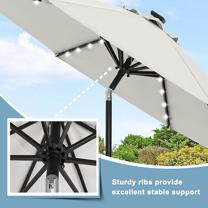 ABCCANOPY Durable Solar Led Patio Umbrellas with 32LED Lights 9FT (Creamy White)