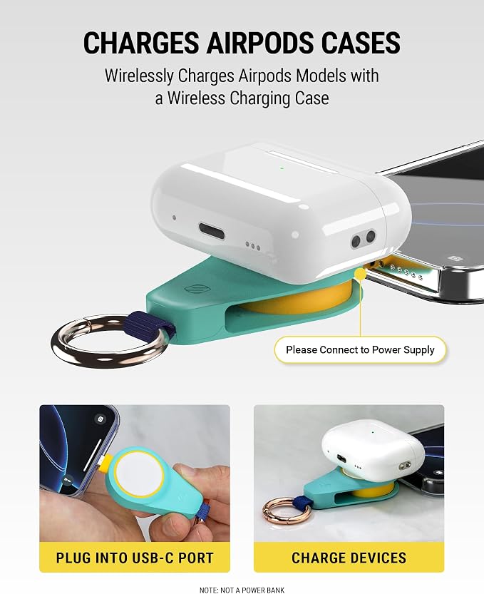 Scosche WatchIt Keychain Magnetic Charger for Apple Watch, Fast Charging USB-C Plug-in (No Battery), Portable Travel Charger for Series 11/10/9/8/7/6/5/4, Ultra 3/2, SE3/SE2/SE & AirPods, Aquatic Awe