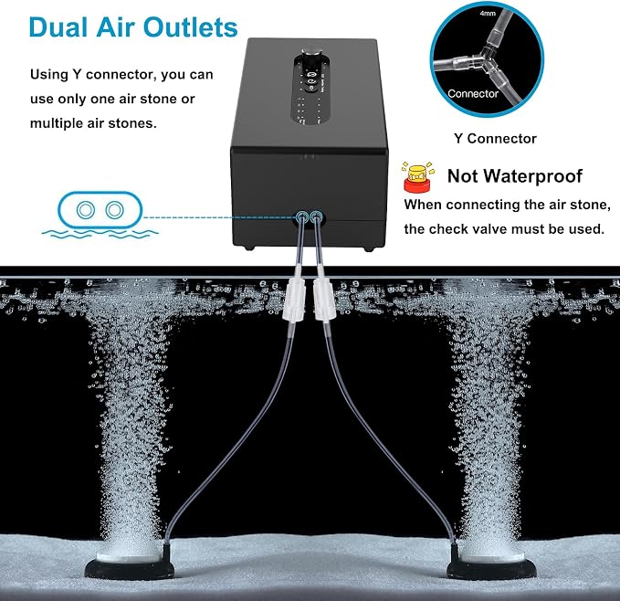 Carefree Fish 6W USB Lithium Battery Air Pump Auto Start During Power Outage Dual Air Outlets Work for 15~96 Hours with 2 Air Stones and 15Ft Silicone Tubing