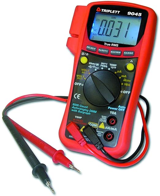 Triplett 9045 True RMS 6000 Count Digital Multimeter - AC/DC Voltage, AC/DC Current, Resistance, Continuity, Diode Test, and Capacitance