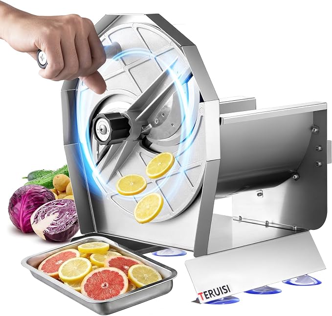 Manual Vegetable Fruit Slicer, Commercial Vegetable Cutter with 0-0.5"/0-13mm Thickness Adjustable, Stainless Steel Veggie Food Slicing Machine for Potatoes Lemons Tomatoes Onions