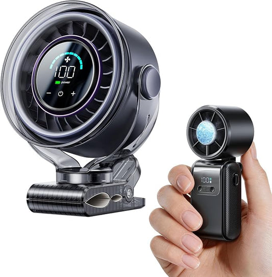 Portable Mini Handheld Fan with Ice Cooler & 5.5 Inch Rechargeable Clip‑on Fan with LED Display & 360° Rotation