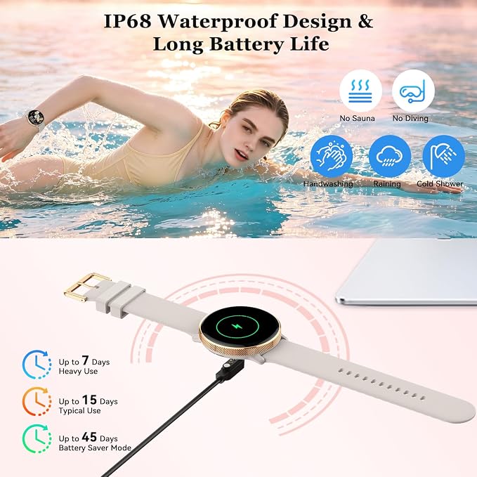 Smart Watch for Women Fitness Tracker: Waterproof Bluetooth Call Answer/Make Smart Watches for Android/iPhone Digital Women Smartwatch Activity Pedometer Heart Rate SpO2 Monitor 120+ Sports Model