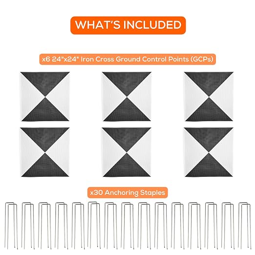 Sky High Bull's-Eye (24"x24") Degradable Drone Ground Control Point GCP with 30 Staples (Black/White Iron Cross) | Aerial Targets for Drone Mapping & Surveying | Compatible with DroneDeploy & Pix4D