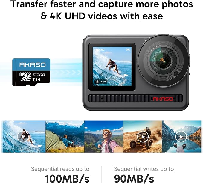 AKASO 512GB microSDXC U3 Memory Card - Up to 100MB/s, UHS-I C10, U3, Full HD, 4K UHD, MicroSD Card