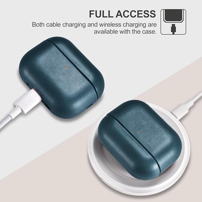 ICARER AirPod Pro 3 Case, 100% Geniune Leather Case, Handmade Top Grade Vintage Cover, Shockproof Protective Cover Support Wireless Charging, Compatible with AirPods Pro 3 2025 Model (Blue)