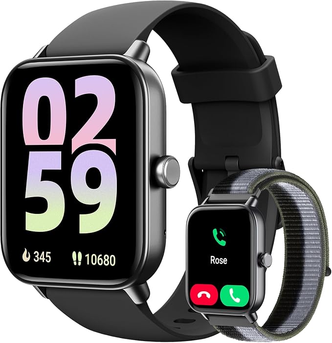Smart Watches for Women, 1.85" Alexa Fitness Trackers with Call & SMS, Heart Rate, SpO2, Stress & Sleep Monitor, IP68 Waterproof Smartwatch for Android iPhone Samsung etc., 100+ Sports Modes, 2 Bands