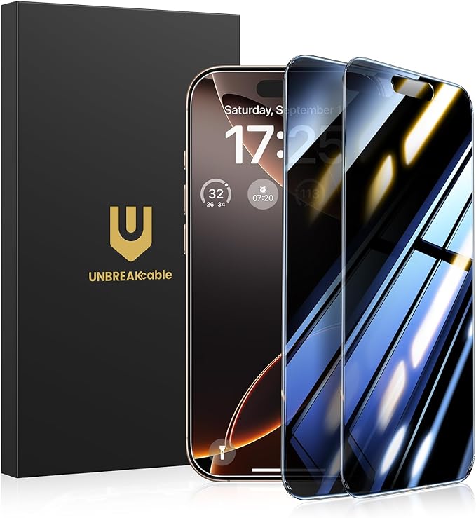 UNBREAKcable Privacy Screen Protector for iPhone 16 Pro Max, Anti-Spy Shatterproof Tempered Glass [True 28°Anti Spy] [9H Hardness] [Easy Installation Frame] Black Protector for iPhone 6.9" - 2 Pack