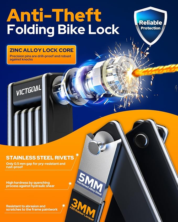 VICTGOAL Folding Bike Lock for Airtag Bike Mount Hidden, Heavy Duty Bike Locks with Keys, Foldable Bike Lock with Mount Anti-Theft Tracker Case for Bicycle Ebike Scooter (Black)