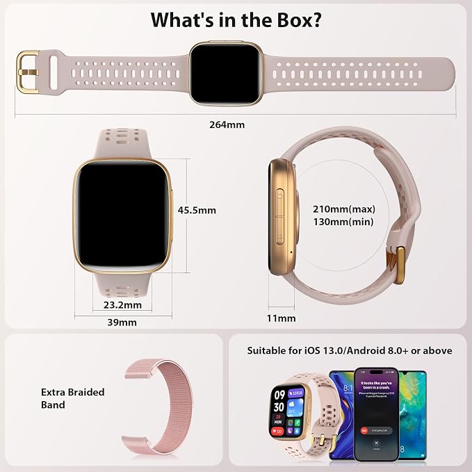 Smart Watches for Women Android iPhone (2 Bands), [1.85" AMOLED Screen] Smartwatch Fitness Tracker 3ATM Waterproof with Bluetooth Calls, AI Voice, Heart Rate/SpO2/Sleep Monitor, 7 Days Battery
