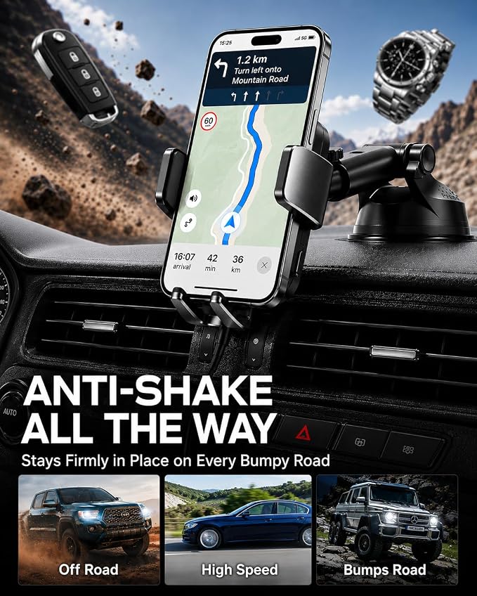 HTU 2026 Upgraded Wireless Car Charger Mount, 【Strongest Suction & Military-Grade Certs】 15W Fast Charging Auto-Clamping Phone Holder for Dash Windshield Air Vent, Fit for iPhone & Android, Jet Black