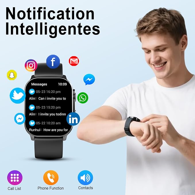 Smart Watch for Men, 2.01" AMOLED Curved Display Fitness Tracker with Answer/Make Calls, 100+ Sport Modes, Fitness Watch with 24/7 Heart Rate/Sleep Monitor/Pedometer, IP68 Waterproof, for Android iOS