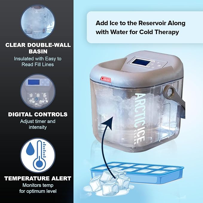 Circulating Cold Water Therapy Ice Machine Gen 2 by Arctic Ice Clear – for Knee, Elbow, Shoulder, Back Pain, Swelling, Sprains, Injuries (Arctic Ice Clear) (with Back Pad)