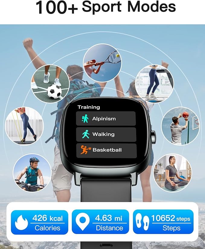 Smart Watches for Men Women with GPS Built-in, Answer/Make Calls, 1.95" Smartwatch for iPhone/Android Phones, Fitness Watch with Heart Rate/Sleep Monitor 100+ Sports Modes IP68 Waterproof (Black)