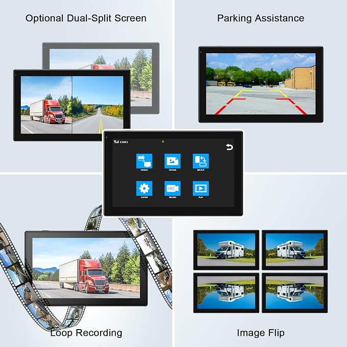 Fookoo 10.1" Solar Magnetic Wireless Backup Camera HD 1080P Touchscreen Monitor 1 Min DIY Install Portable Scratch-Proof No Drilling DVR Rechargeable Night Vision for RV Truck Camper - DCM1002