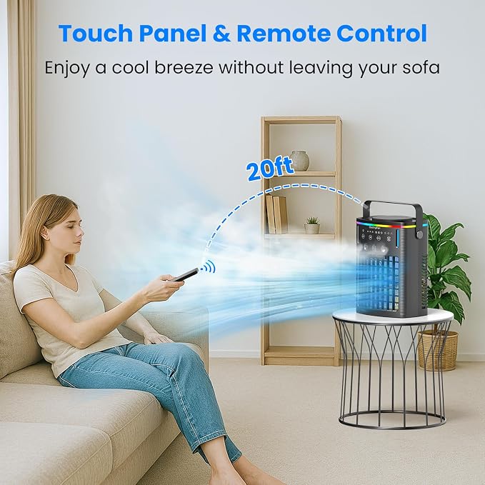 Portable Air Conditioners, Small Air Conditioner Portable with Remote, 3 Speeds & 3 Mist Modes & Timer Mini Evaporative Air Cooler, Personal Cooling Misting Fan for Bedroom Office Room Desk, Black