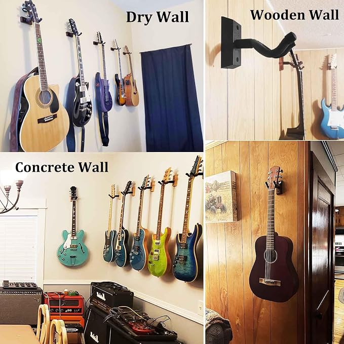 SNIGJAT Guitar Wall Mount 2 Pack, Guitar Hanger Wall Hook Holder Stand with Screws, Hardwood Mount Hanger for Acoustic Bass,Banjo, Mandolin Guitar, Bass, Banjo, Mandolin