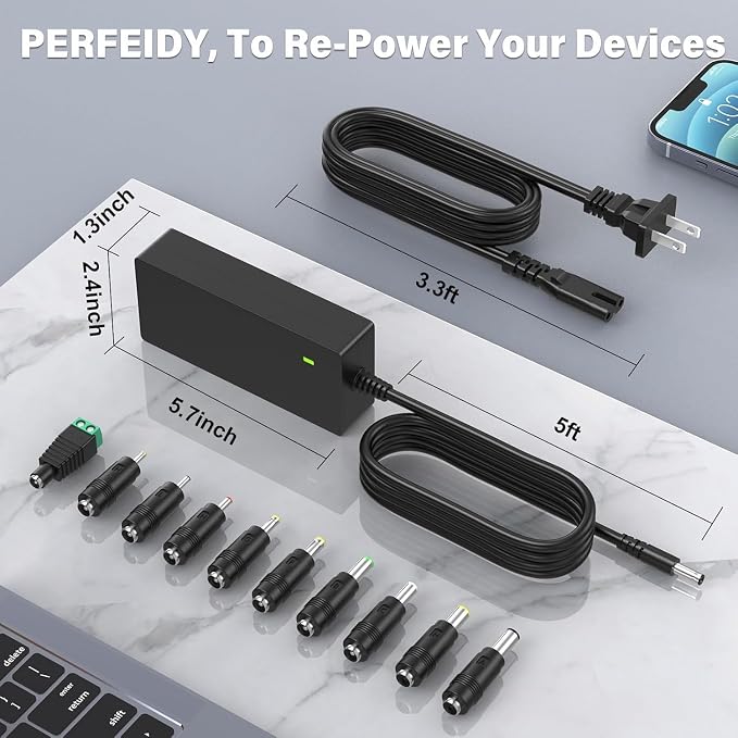 19V 6.3A 5A 4A 3A 120W Charger with 10 DC Jacks Power Cord,PERFEIDY DC in Adapter 19Volt 5.5A 4.5A 3.5A 2.5A 1.5A 1A 0.5A 6300mA 6000mA 5000mA 4000mA 1000mA Power Supply