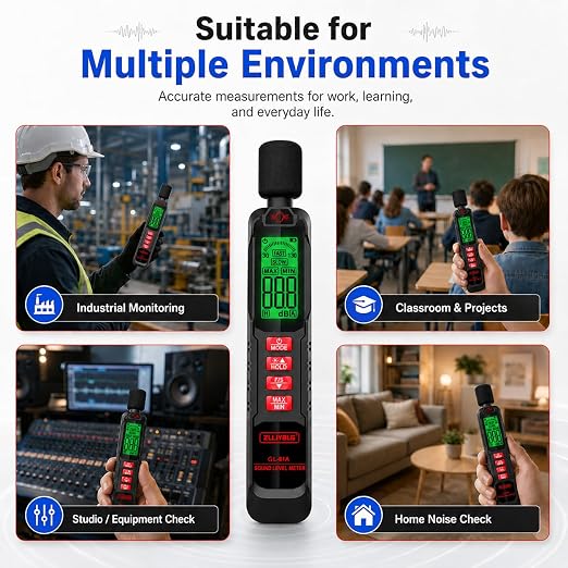 Noise Decibel Meter, Noise Meter, Decibel Meter, Digital Sound Level Meter, 30dB to 130dB Audio Noise Measurement Equipment, LCD Backlight Display, MAX/MIN Data Retention, Automatic Power-Off