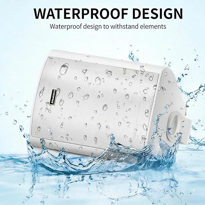 STUDIOFINIX 5.25 Inch 300W Indoor/Outdoor Bluetooth 5.1 Waterproof Wall-Mounted Speakers, Wireless Multi-Speaker Sync with IR Remote, for Patio, Garage, Home, Backyard(501BLE,White,Pair)