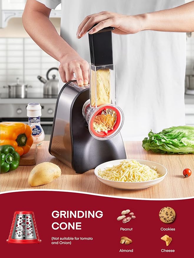 FOHERE Meat Slicer for Home Use + Electric Cheese Grater Salad Maker, Electric Slicer Shredder for Home Kitchen Use