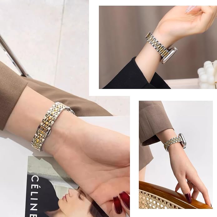 Slim Metal Band Compatible with Apple Watch Bands for Women, Series 11/10/9/8/7/6/5/4/3/2/1/SE, 46/42mm (S11/10), 45/44/42mm, 41/40/38mm Stainless Steel Bracelet