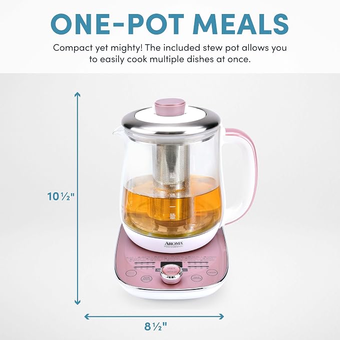 AROMA® Professional 1.5L / 6-Cup Glass Digital Electric Tea Maker, Automatic Keep Warm Mode, 16 Different Heat Setting Options, Spill-Free Pouring Spout (AWK-701)