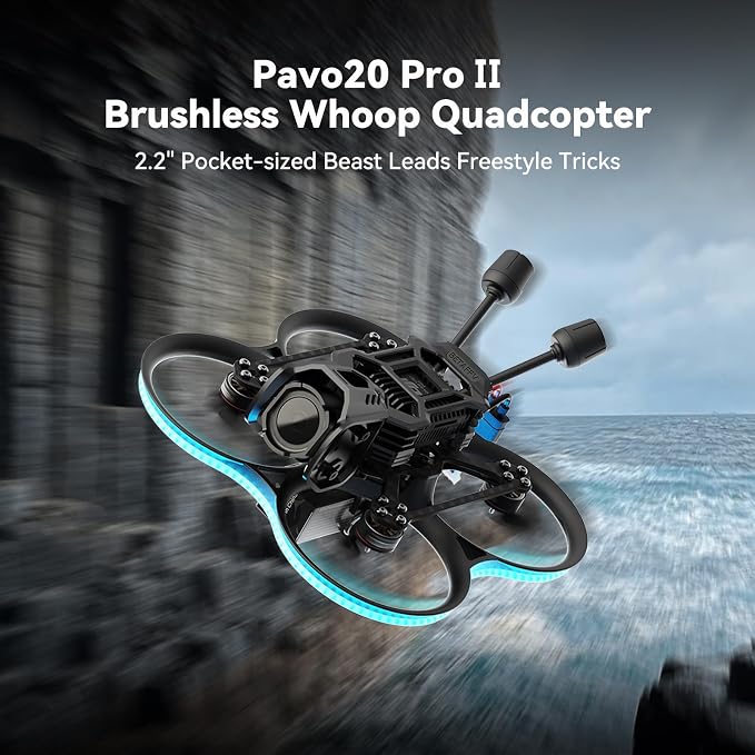 BETAFPV Pavo20 Pro II Brushless Whoop Quadcopter Compatible for O4/O4 Air Unit Pro, with HD VTX Bracket, F4 2-3S 20A AIO FC, LAVA 1104 7200KV Brushless Motors, COB LED Strip for FPV Freestyle Shooting