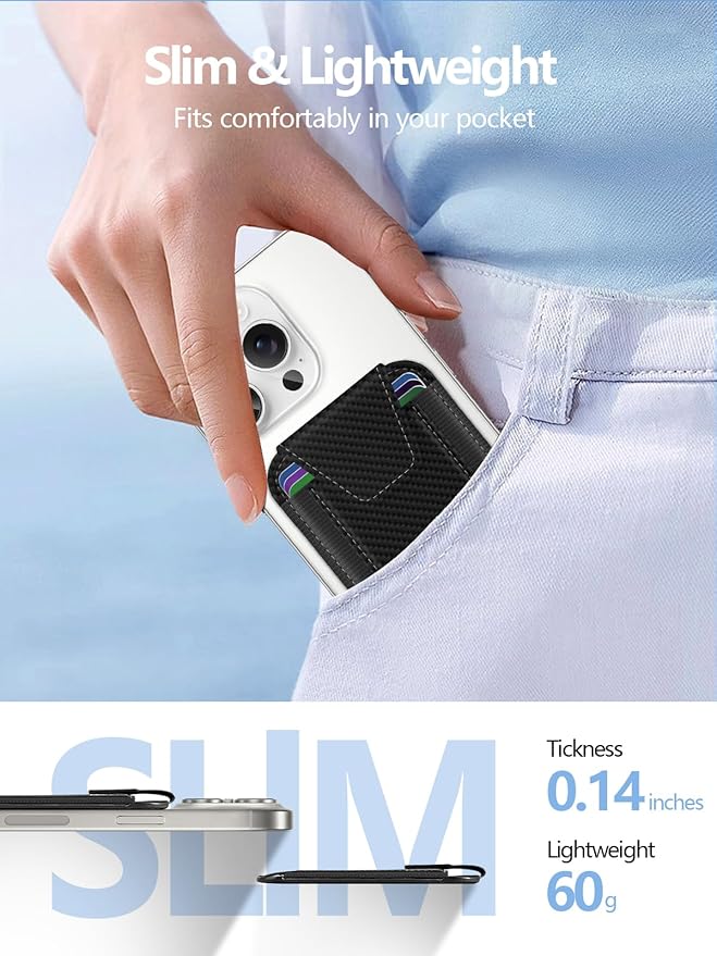 Miroddi for MagSafe Wallet with Privacy Flap, Strongest Magnetic Card Holder for iPhone 17, iPhone 16/15/14/13/12 Series, Leather Magnetic Phone Wallet, RFID Blocking, Fit 7 Cards, Black Carbon Fiber