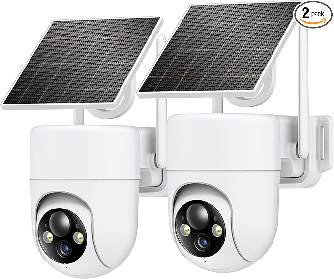 Oculview 2K Solar Security Cameras Wireless Outdoor, 2PCS Outdoor Camera Wireless with 360° View, Cameras for Home Security with Color Night Vision, Only Support 2.4GHz Wi-Fi