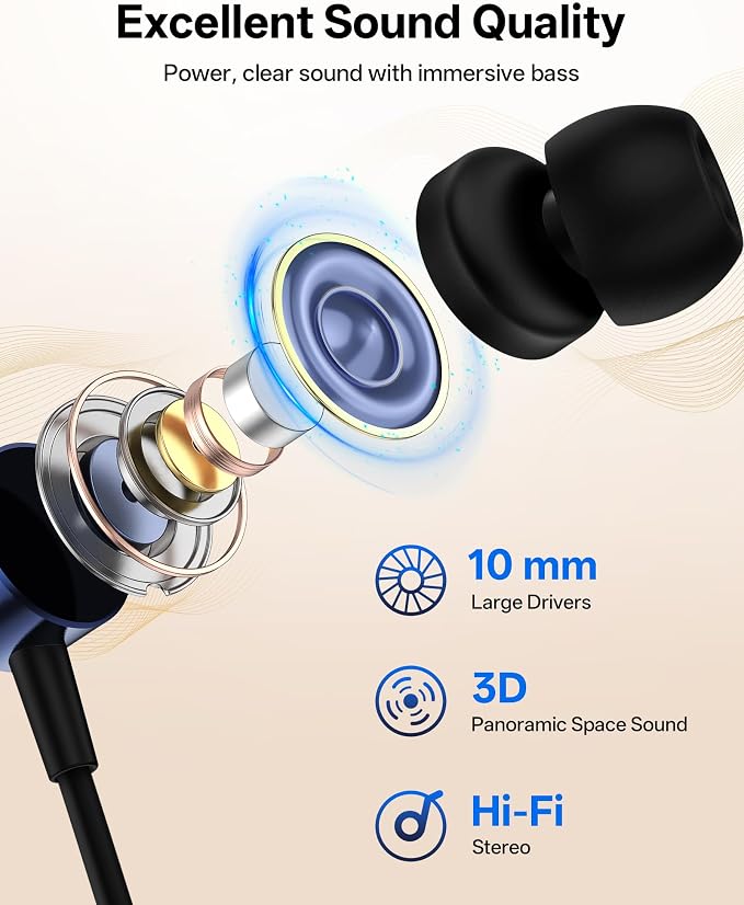 Neckband Bluetooth Headphones, Wireless Bluetooth 6.0 Earbuds with Microphone, Comfortably Light, Deep Bass Earphones 35H Playtime, IPX5 Waterproof, Magnetic Headset for Workout (Blue