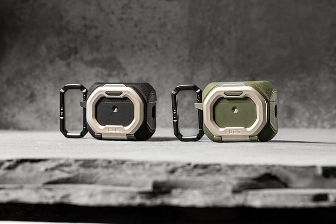 URBAN ARMOR GEAR UAG Designed for AirPods Pro 3rd Gen Case - Built-in Phone Stand Detachable Carabiner Clip Rugged Military Grade Drop Proof Protective Cover, Monarch Olive Drab/Silver