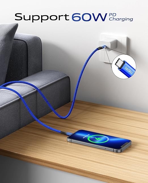 USB C to C Cable 10FT, 2 Pack USB C Cable Fast Charging 60W, USBC to USBC Cable Upgraded Extra Durable Braided USB C Cord Compatible with iPhone 17 16 15 Pro Max,Samsung Galaxy S10, LG and More-Blue