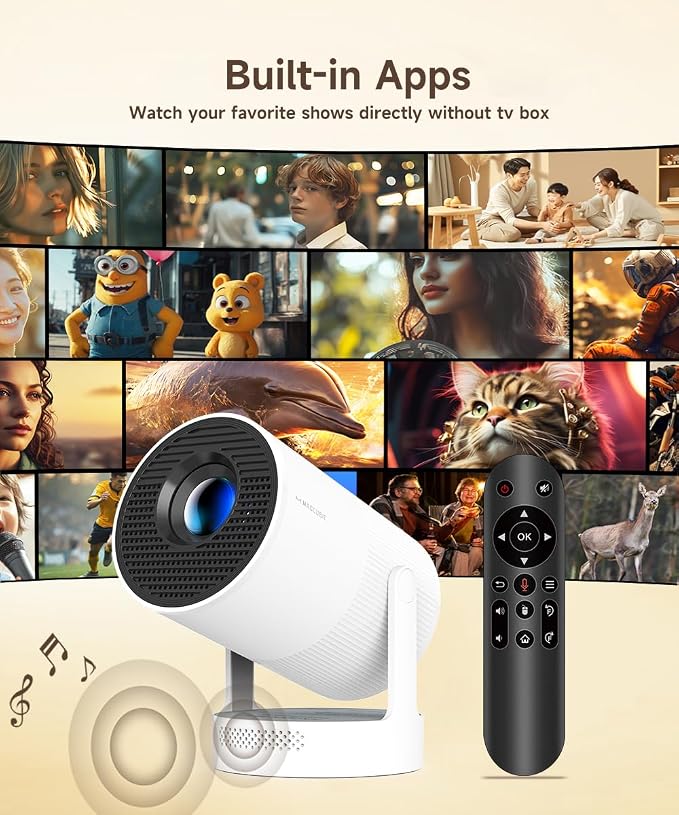 【Electric Focus】Magcubic Mini Projector 4K Support, Portable Projector with WiFi 6 and Bluetooth 5.4, Smart Proyector, 5W Soundbase Speaker, 180°Rotation for Home Theater