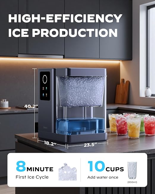Silonn Nugget Ice Maker Countertop with App & Voice Control, 40 lbs/24H Pebble Ice Machine, 3L Water Tank, Self Cleaning Sonic Ice Maker, Soft Chewable Ice for Home, Kitchen, Party