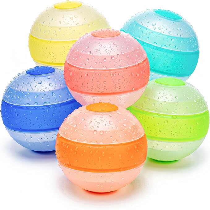 6 Pcs Reusable Water Balloons, Pool Beach Water Toys for Kids, Refillable Water Balloons, Quick Fill, Self-seal, Soft Silicone Water Ballons - Outdoor Summer Toys for Kids Ages 3-12