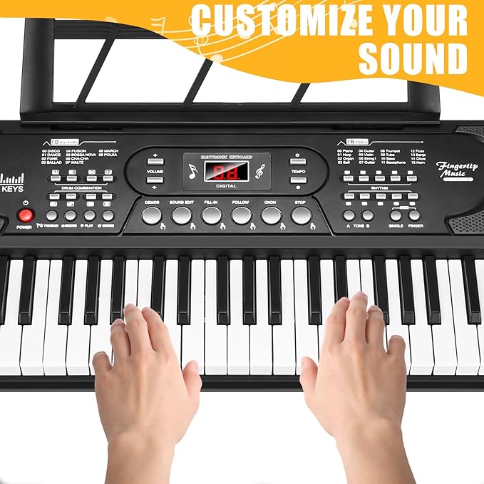 61 Key Portable Keyboard Piano with Stand, Electronic Keyboard Piano Kit, Microphone, Note Stickers, Music Rest, Digital Music Keyboard Built-In Speakers for Beginners