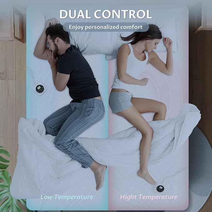 King Size Electric Heated Mattress Pad - Quilted Bed Warmer with Memory & Preheat Functions, 12 Heat Settings Dual Control for 1-12 Hours Auto Off, Lighted Button
