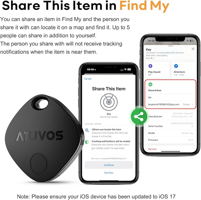 ATUVOS Air Tracker Tag-1 Pack, Bluetooth Luggage Tracker Works with Apple Find My APP (iOS Only, Not for Android), Keys Finder and Item Locator for Luggage, Backpack, Suitcases, Replaceable Battery