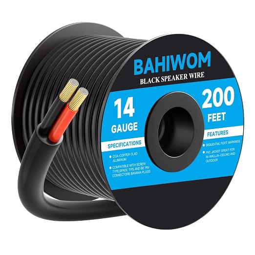 14 Gauge Speaker Wire 200 Feet CL3 Related CCA Black Cable with 2 Conductors for Outdoor Direct Burial Backyard Garden Home Car in-Wall Speaker