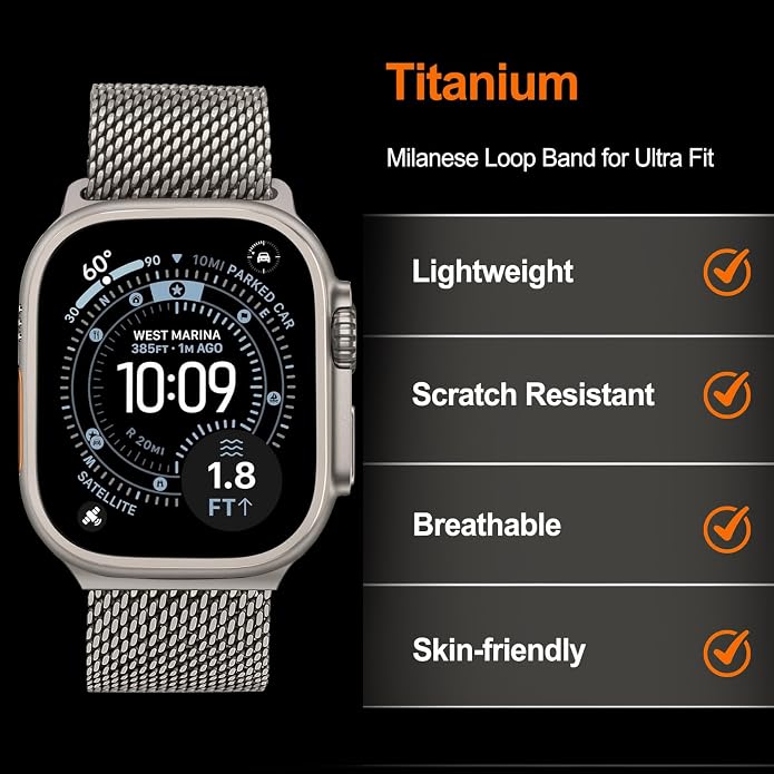 Dhwazz Titanium Milanese Loop Band for Apple Watch Ultra 3 2 1 49mm, Parachute-Buckle Strap for iWatch Series 11 10 9 8 7 6 5 4 46mm 45mm 44mm / SE 3 2 1 Men Women